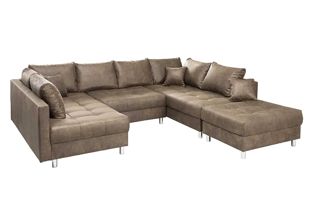 Moderne XXL Wohnlandschaft KENT 305cm taupe Federkern Bigsofa inkl. Hocker