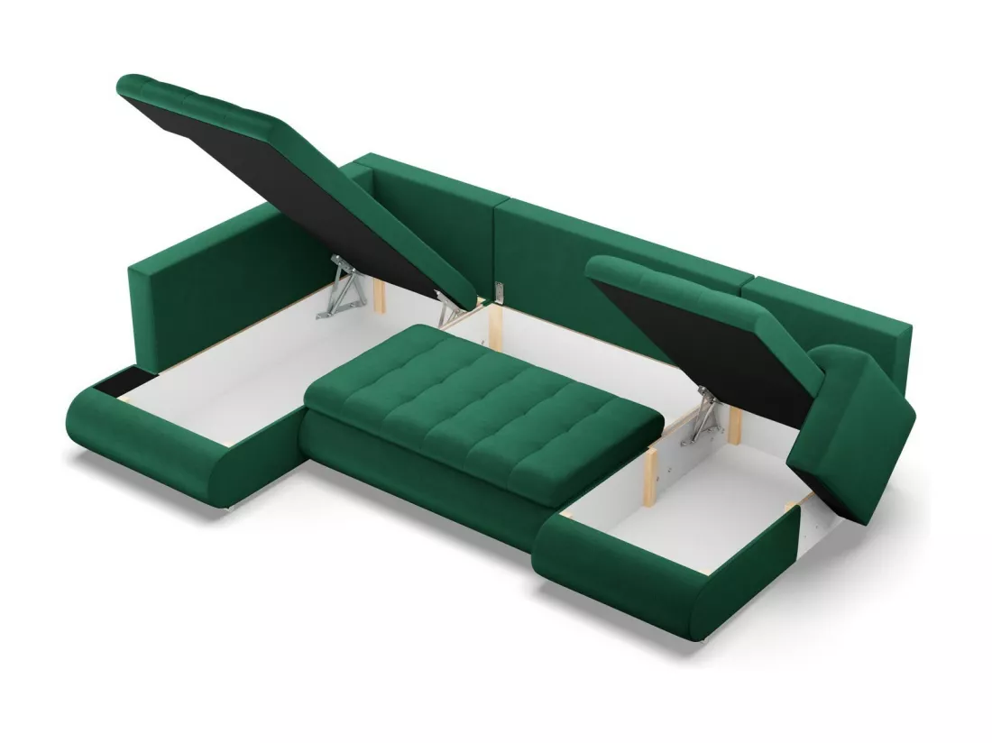 Canapé d'angle en U avec fonction sommeil, Ottoman, Bleu foncé