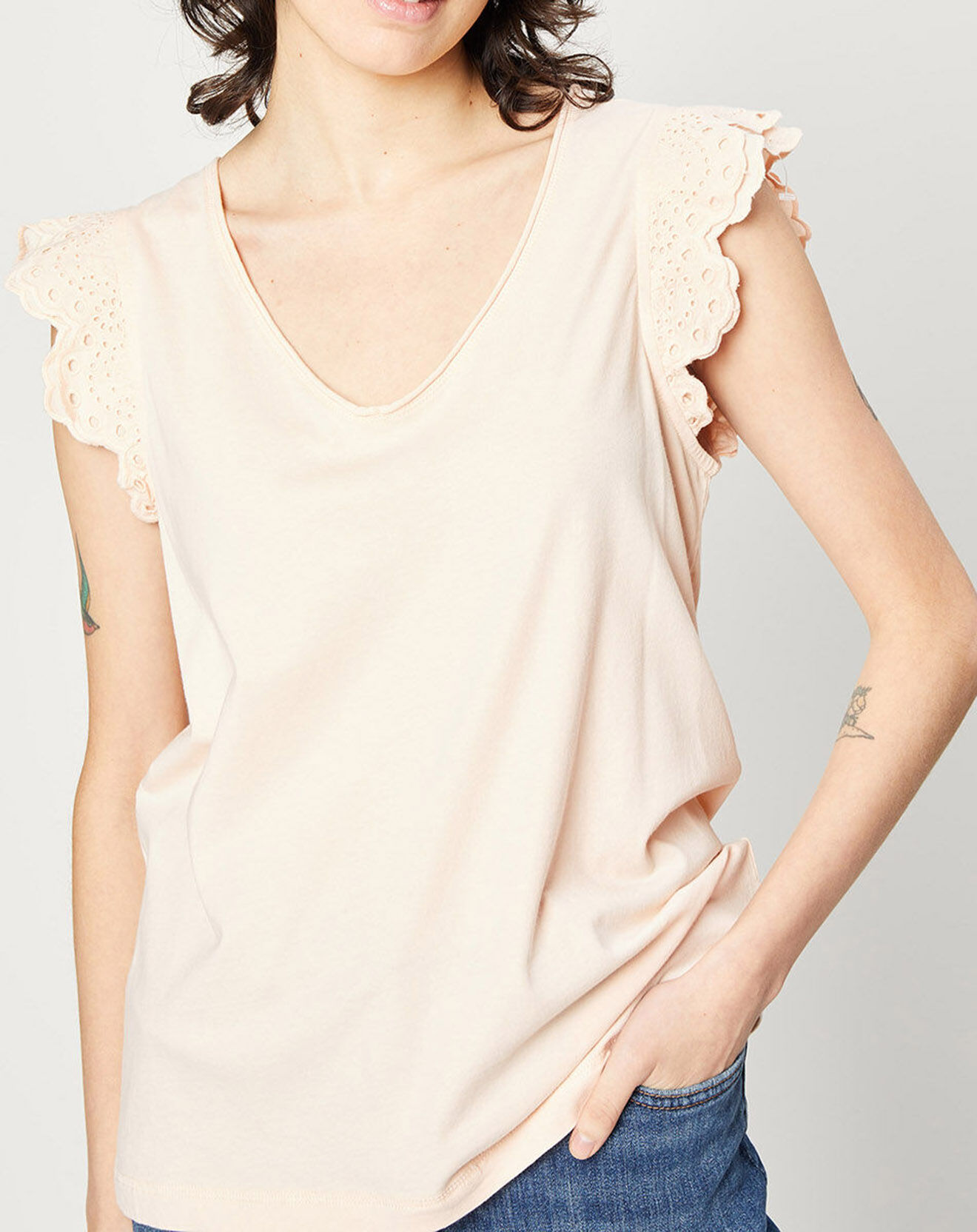 Esprit Top en Coton à manches broderies anglaises blanc