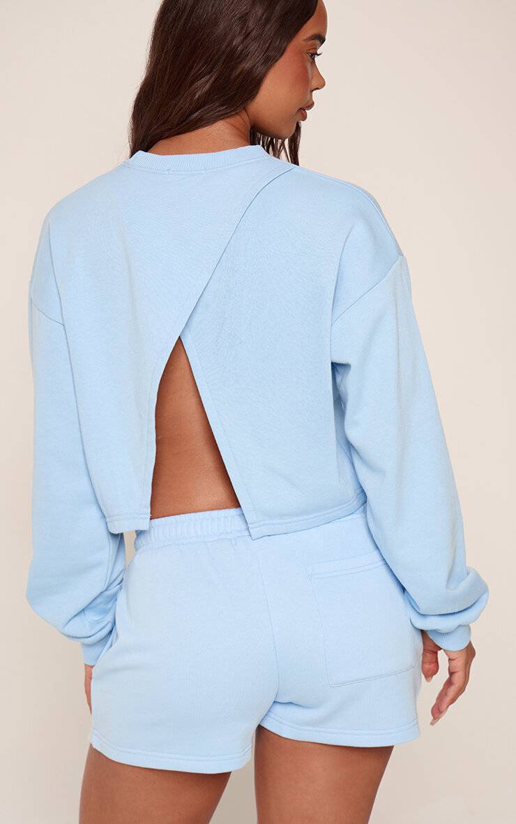 Bleu Clair Sweat-shirt Court À Dos Croisé