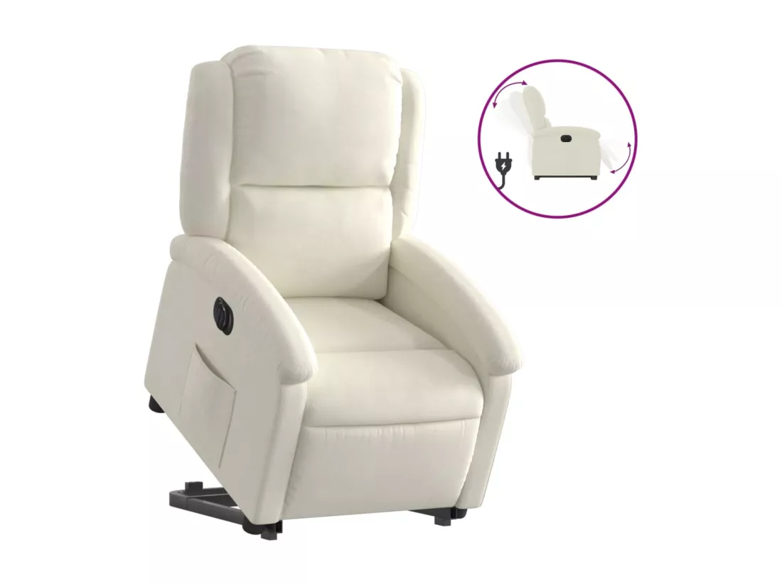 Fauteuil inclinable électrique crème velours