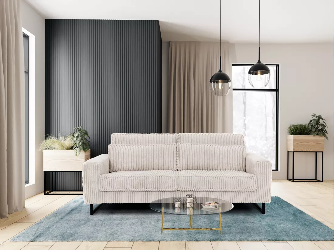 Canapé 3 places en velours cotelé beige TESSIO de Maison Céphy