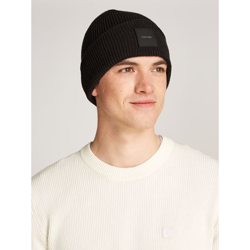 Calvin Klein Fine Rib Beanie, Ck Black, One size