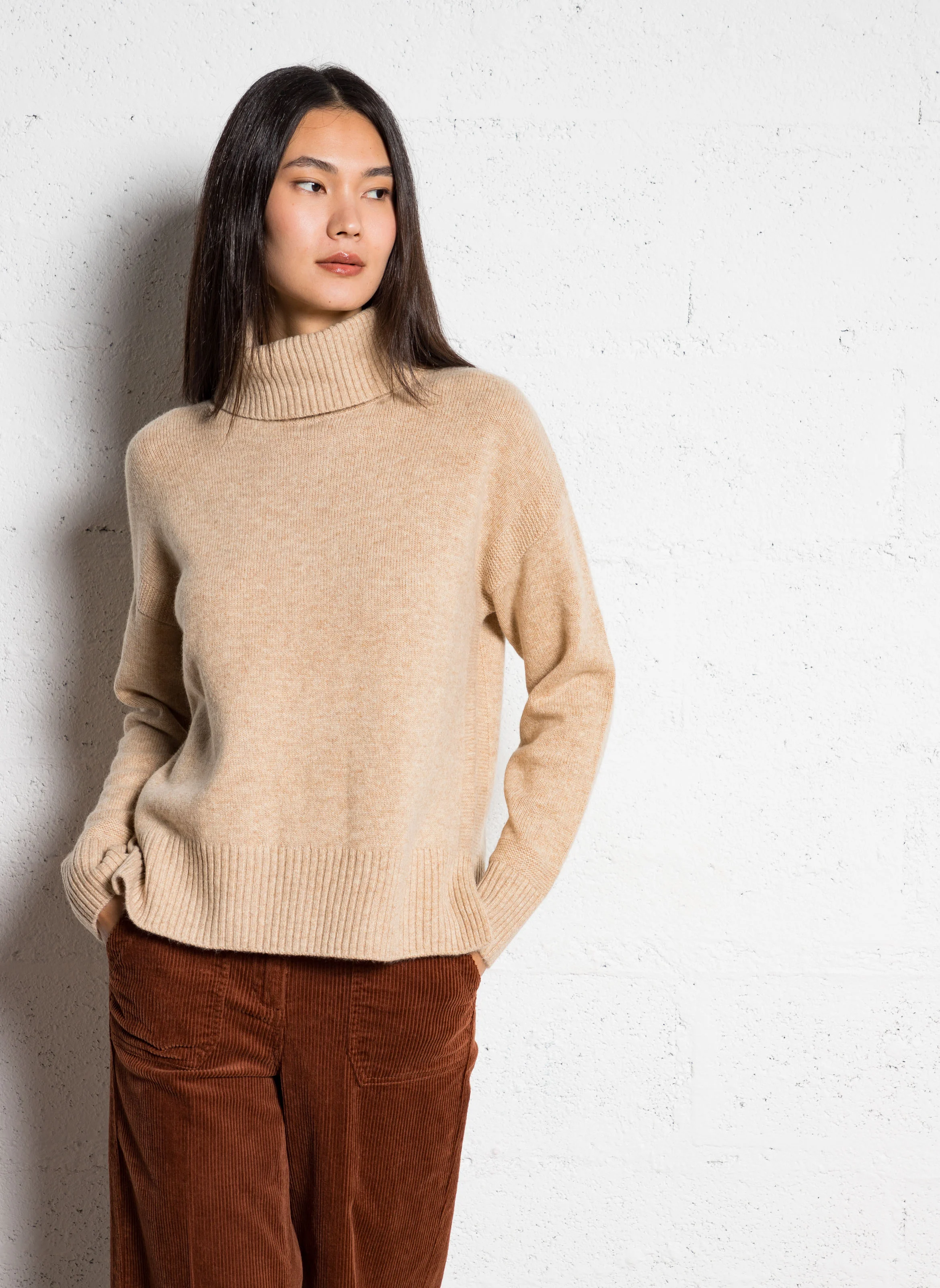 CARLOS - Pull col roulé en laine | Beige