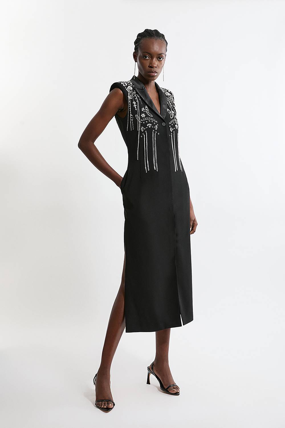 KarenMillen Robe maxi tissée à col plongeant avec détails embellis pour grandes tailles