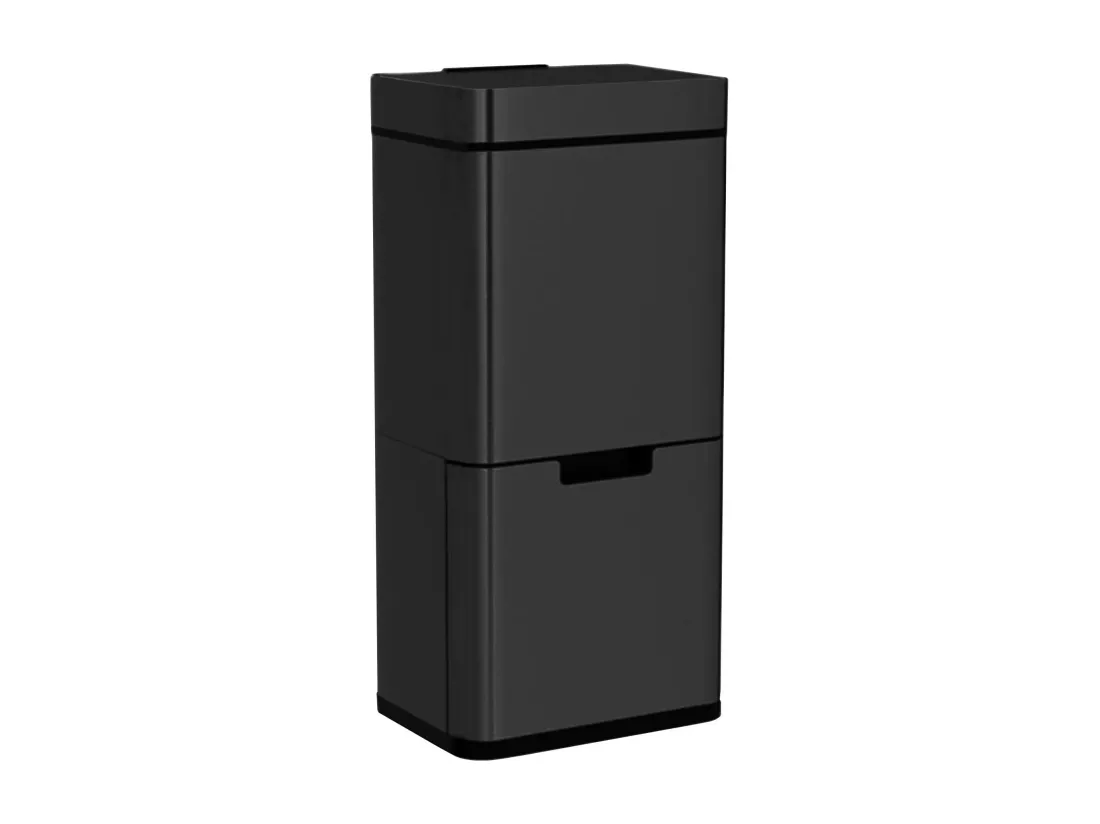 WELL HOME Poubelle de tri 62L (37L+25L), poubelle à 2 compartiments, ouverture automatique avec capteur, en inox, noir