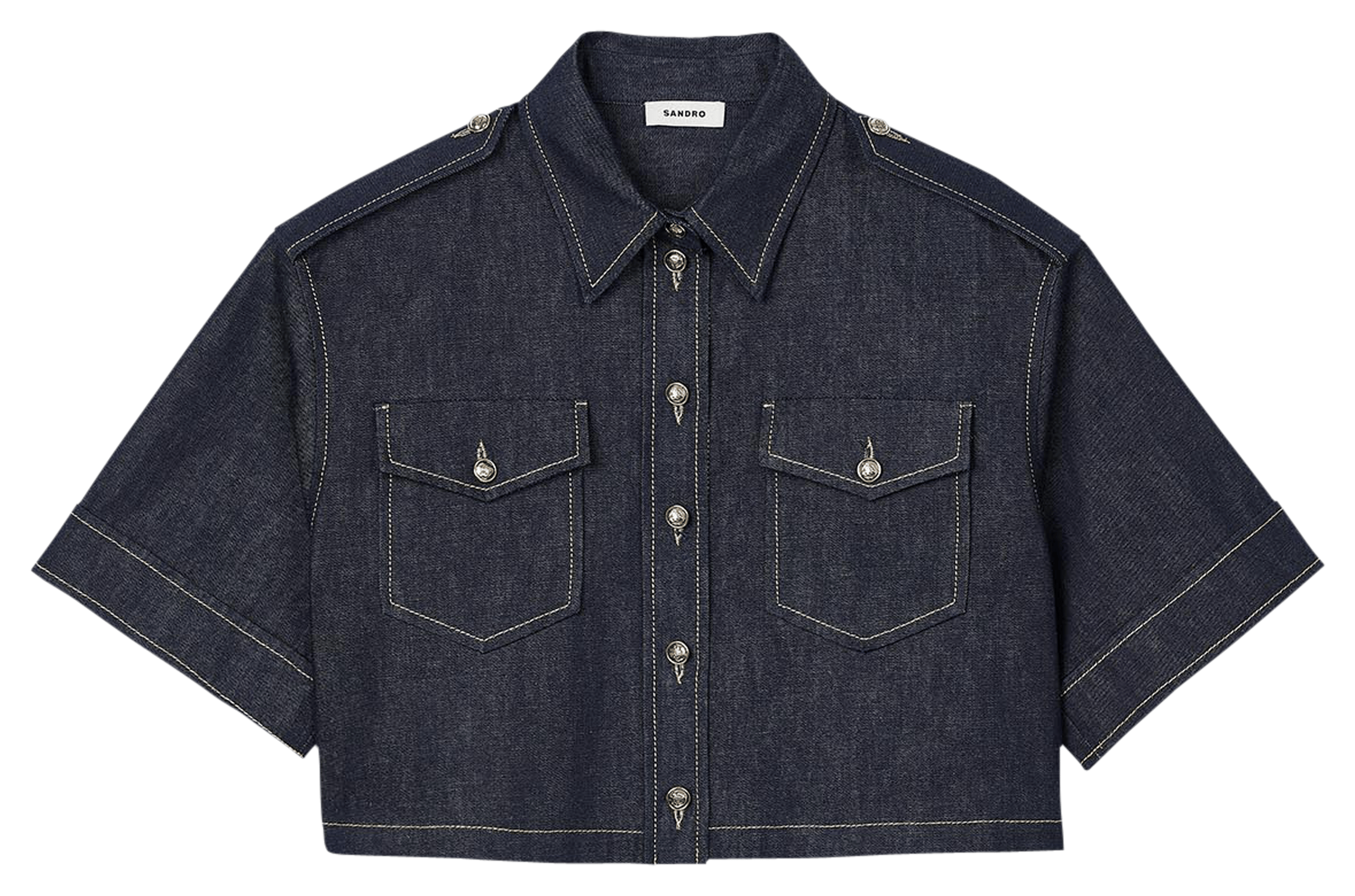 Chemise courte en denim | Bleu