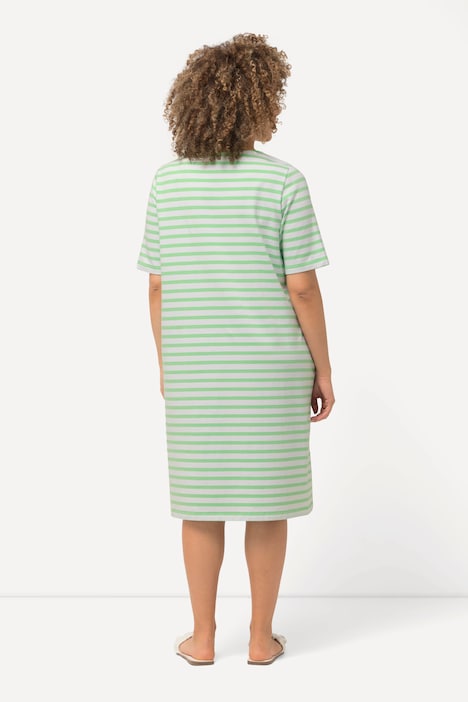 Midikleid, Ringel, A-Linie, V-Ausschnitt, Halbarm