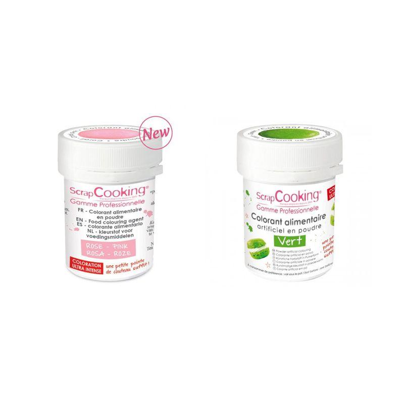 2 colorants alimentaires en poudre - vert-rose poudré Scrapcooking