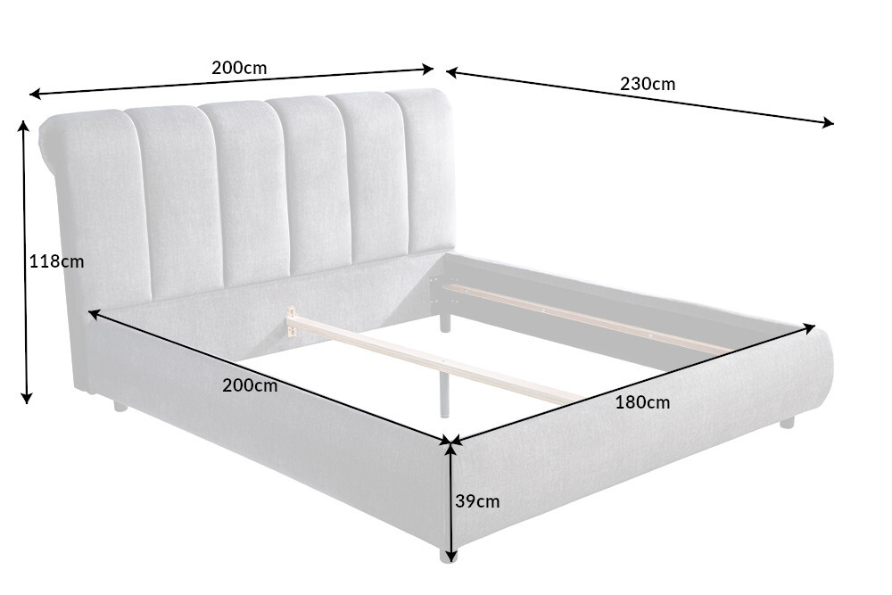 Design Doppelbett MILANO 180x200cm grau Vogue Velours Samt Kingsize Polsterbett