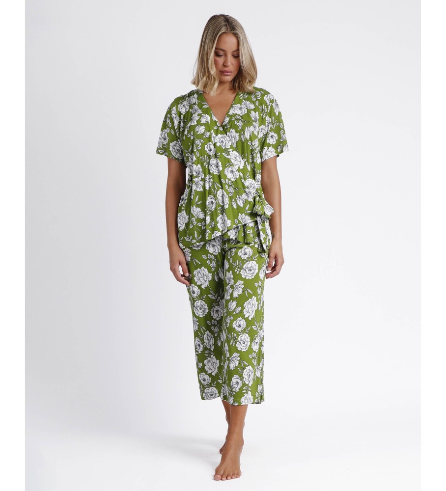 Pijama Admas Palazzo Navy Flowers verde
