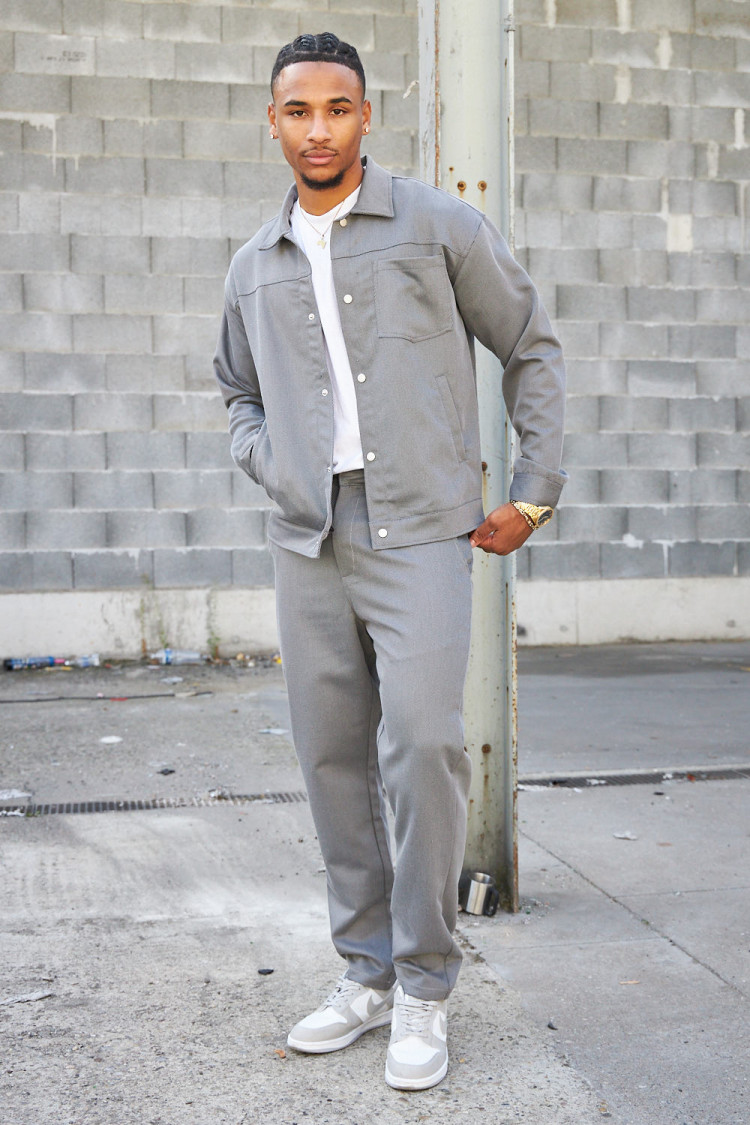 Ensemble 2 pièces veste + pantalon gris à rayures