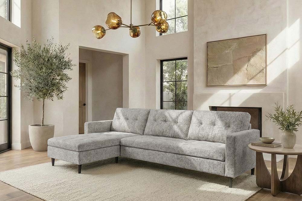 Modernes Ecksofa STOCKHOLM 220cm grau cozy Veloursstrickstoff Federkern 3-Sitzer-Sofa