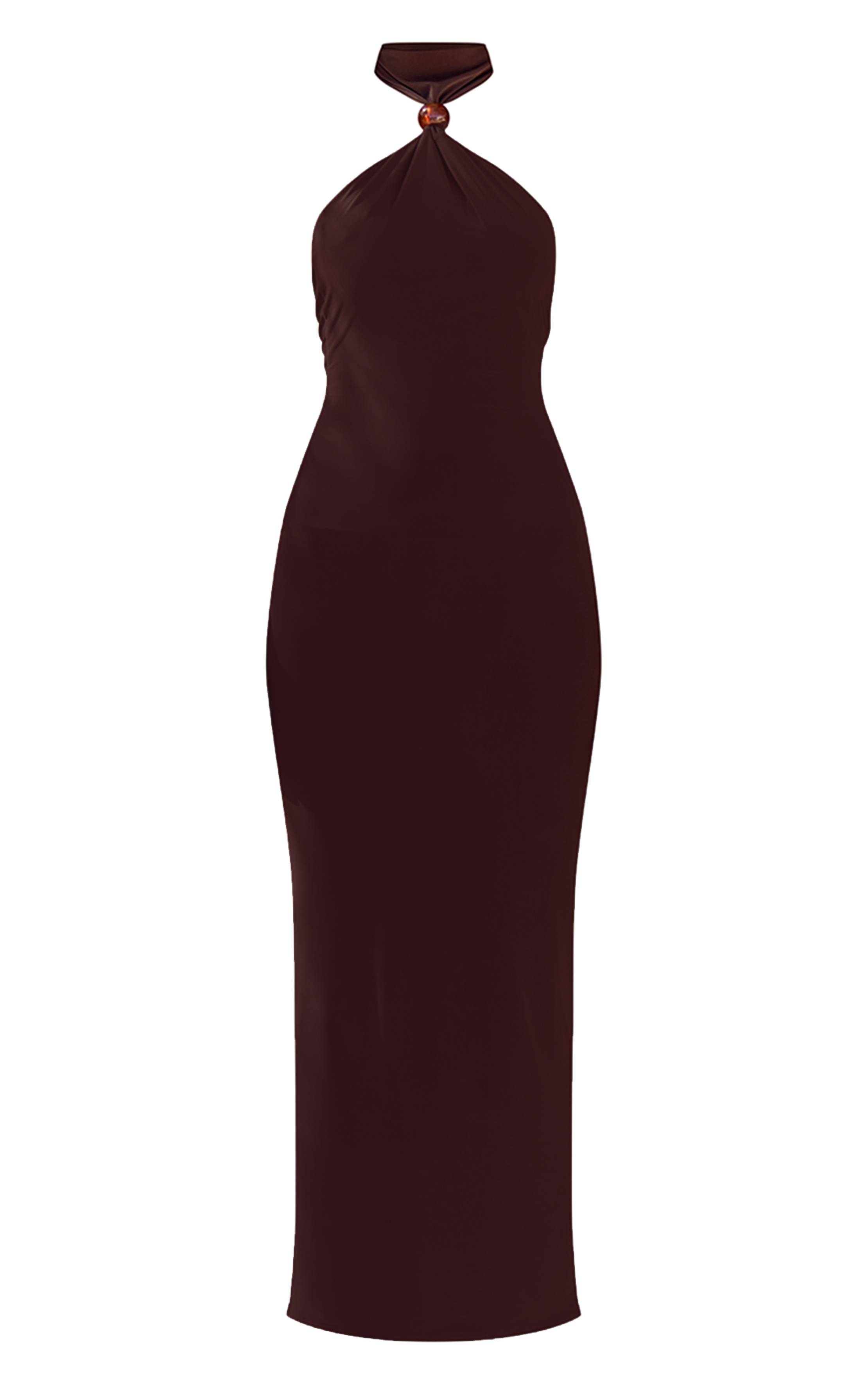 Dark Chocolate Robe Longue Dos Nu En Jersey Fluide Avec Détails De Perles