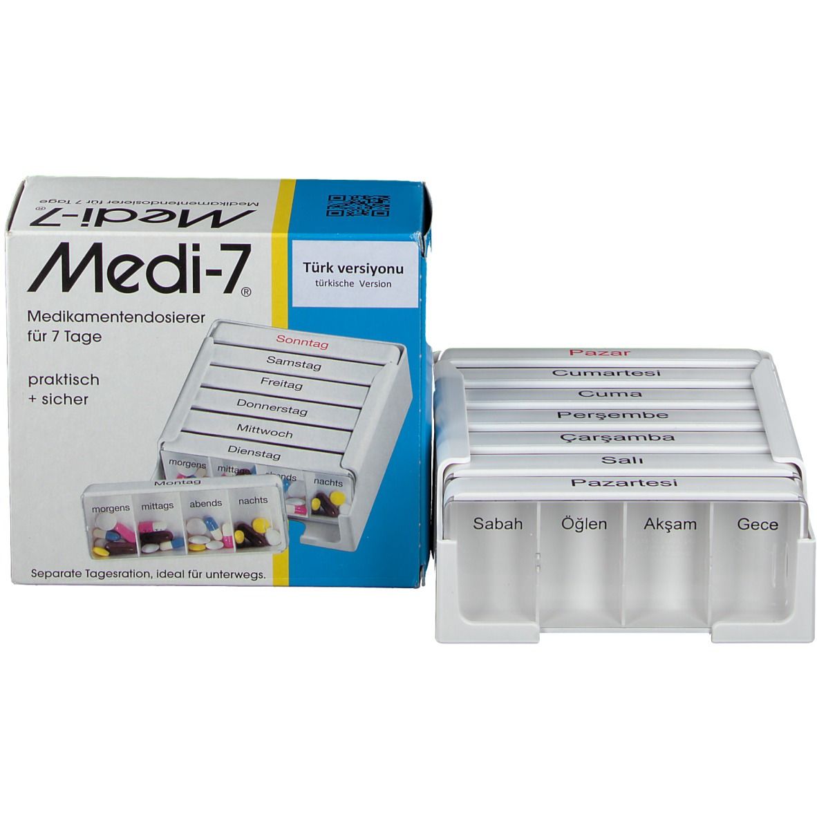 Medi-7® Medikamentendosierer in weiss für 7 Tage türkisch