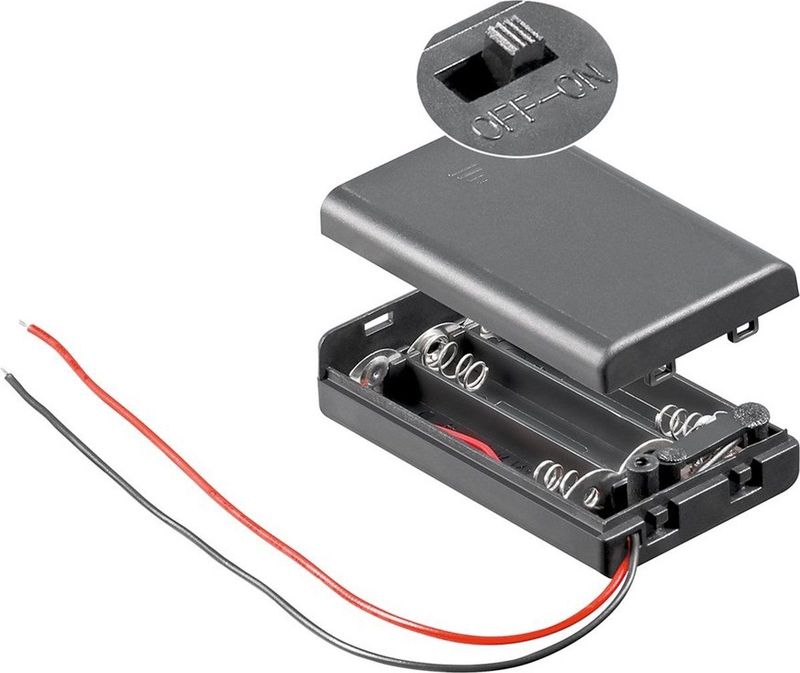Batterijhouder - 3 AAA-batterijen - Waterafstotend - Zwart - Met Aan/Uit Schakelaar