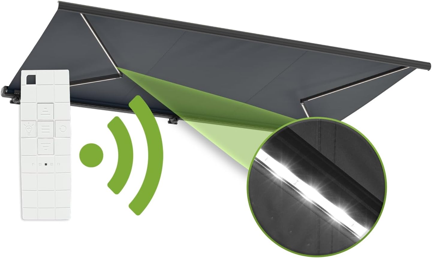 empasa Elektrische Vollkassettenmarkise 'Profi' mit LED Beleuchtung Kassettenmarkise Gelenkarmmarkise Markise Sonnenmarkise Sonnenschutz mit Fernbedienung, komplett vormontiert