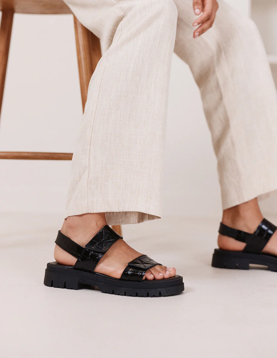 Sandales Albane - Cuir croco noir