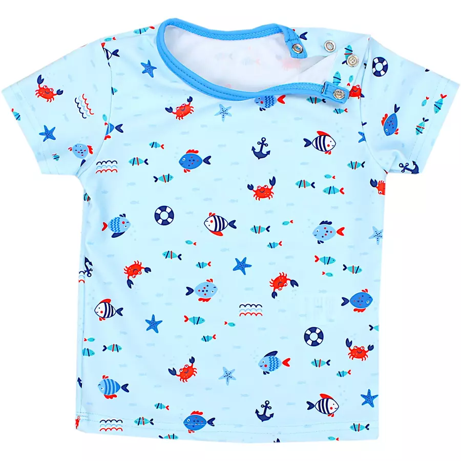 Aquarti Baby Jungen Bade-Set Zweiteiliger Badeanzug T-Shirt Hose blau