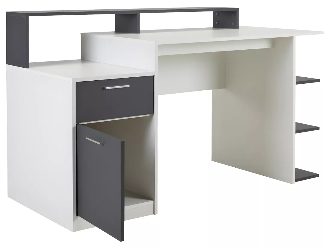 Bureau avec rangements ZACHARIE - Blanc et gris