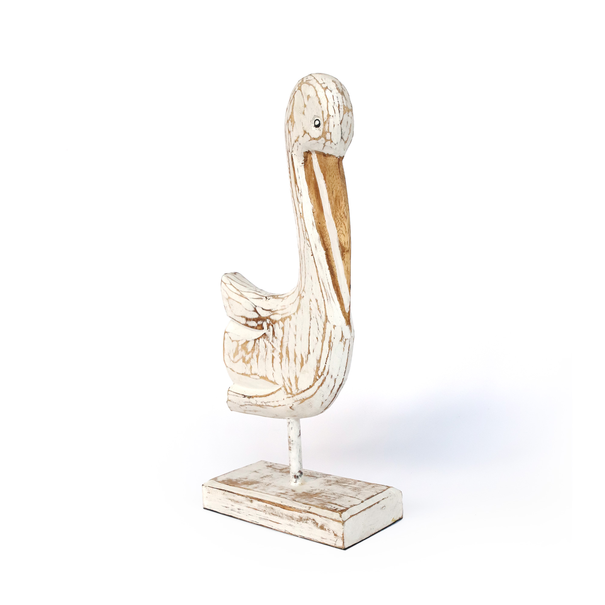 Holzskulptur 'Pelikan' weiß, H 39 cm, B 18 cm, L 9 cm von fischer's lagerhaus
