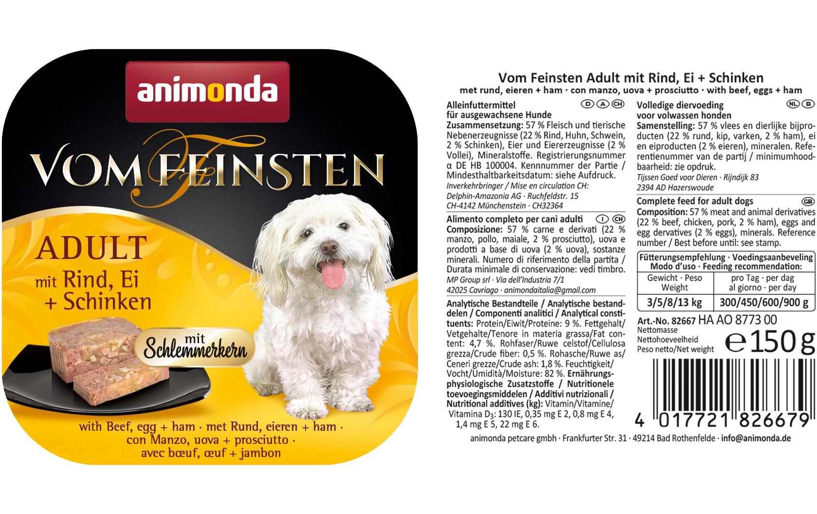 Nassfutter V.Feinsten Schlemmerkern Rind/Schinken 22 x 150gNassfutter für erwachsene Hunde