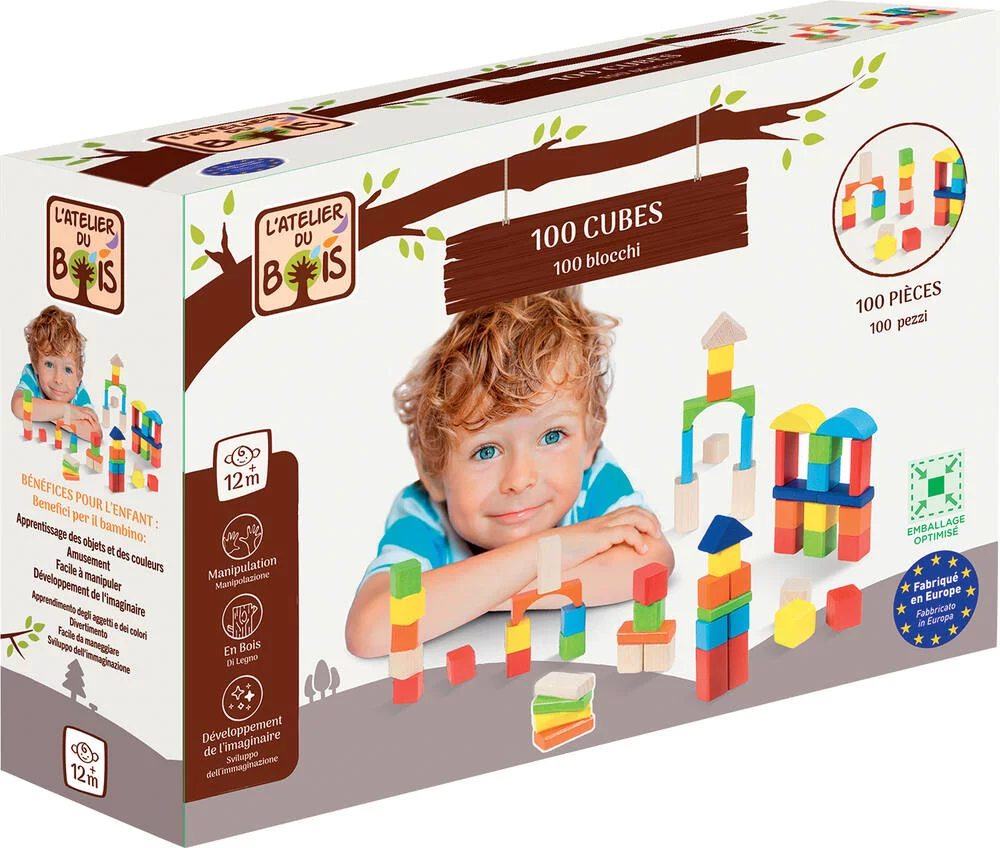 JEU DE CONSTRUCTION 100 CUBES BOIS