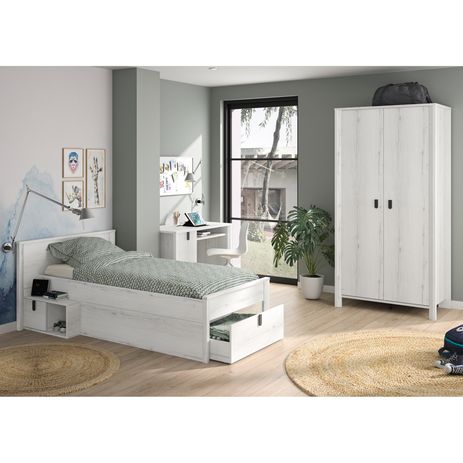 Bett Lugano Dekor Eiche weiss lasiert 123 x 207 cm