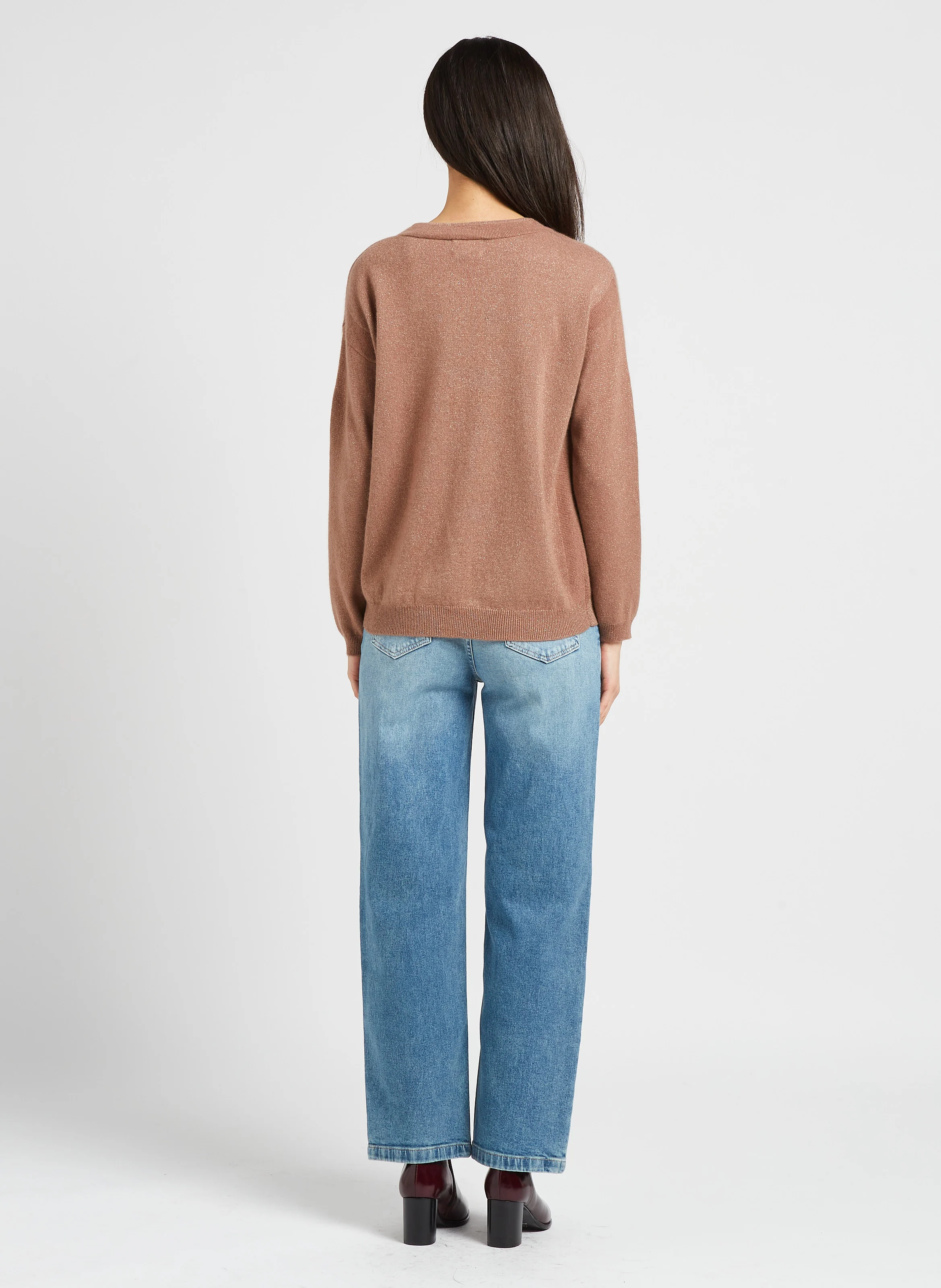 Jean droit taille haute en coton mélangé | Bleu