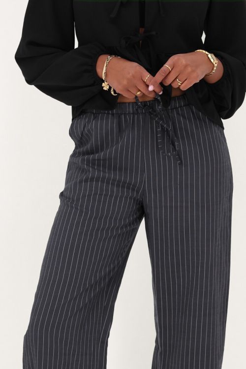 Donkerblauwe wide leg broek met strepen