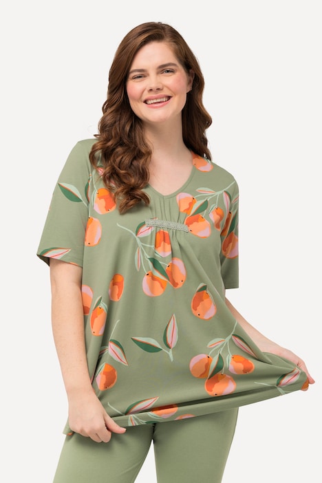T-Shirt, Pfirsiche, V-Ausschnitt, Halbarm, Biobaumwolle