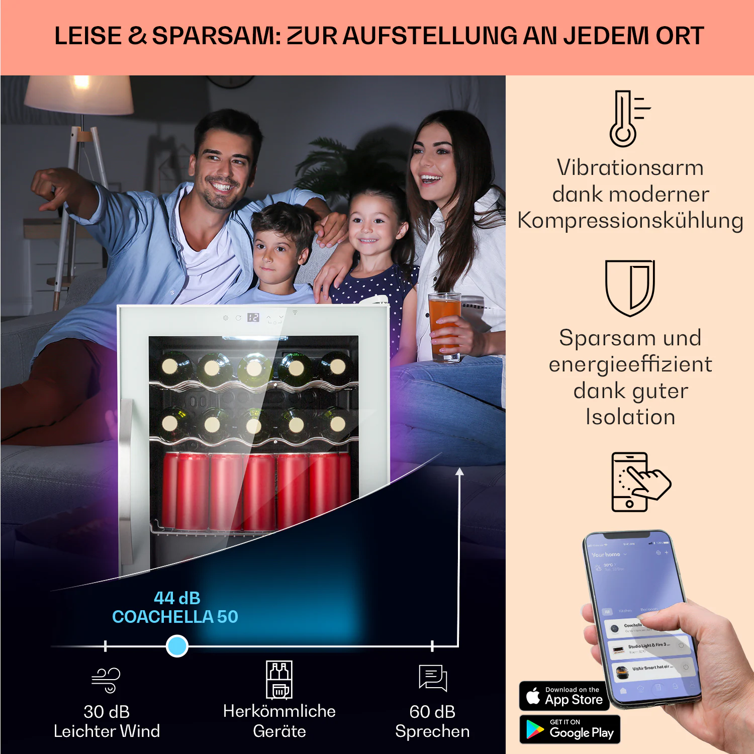 Coachella 60 Kühlschrank 60 Liter WiFi-Funktion Hintergrundbeleuchtung Weiß 60 Liter