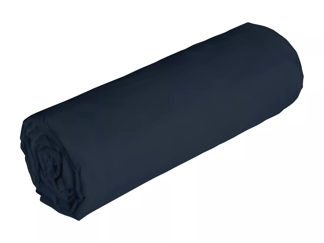 Drap housse en lin et coton 57 fils/cm² - 140 x 190 cm - Bonnet 30 cm - Bleu nuit - AURELLE