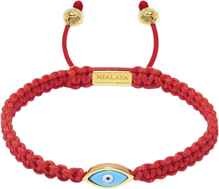 Nialaya Men's Red String Bracelet with Gold Plated Evil Eye Red