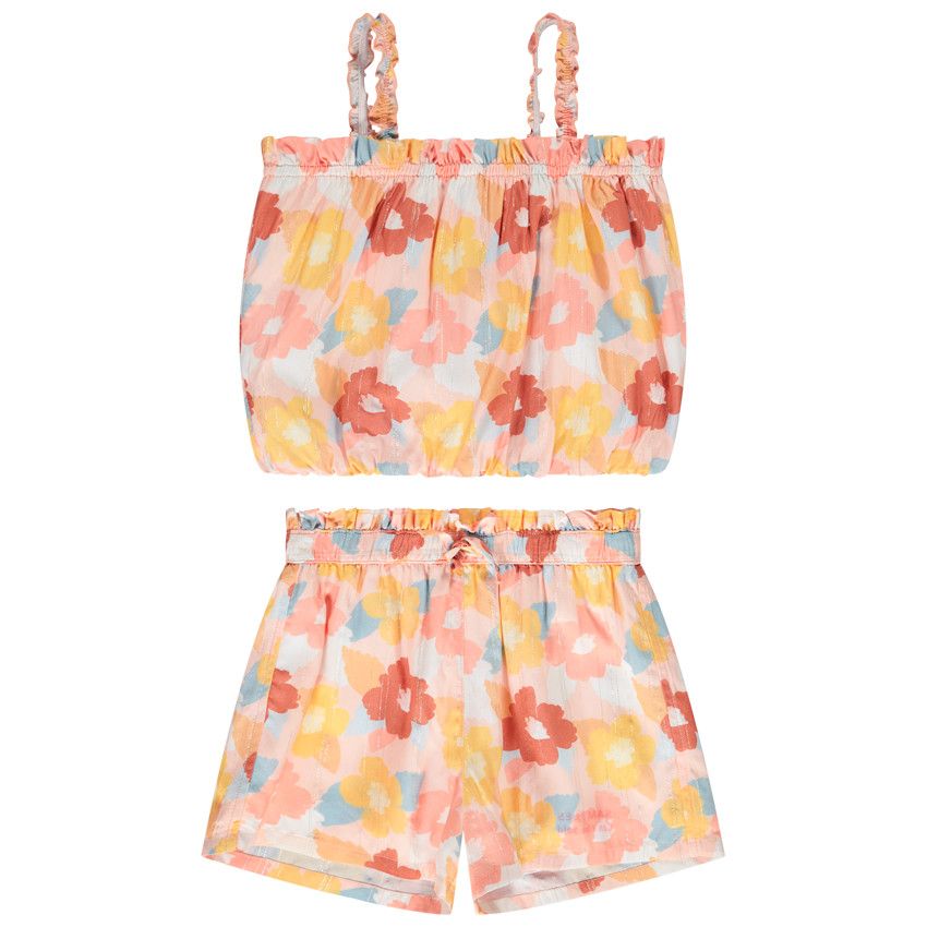 Ensemble 2 pièces imprimé fleurs retro pour fille - Rose