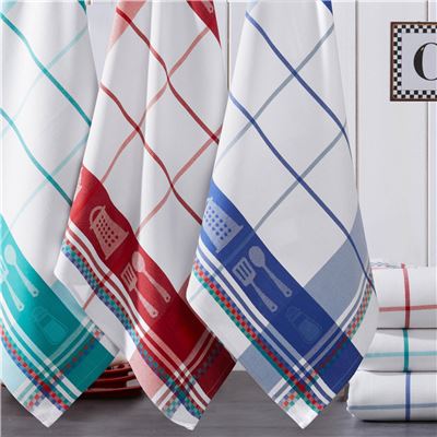 Torchons en coton jacquard motif ustensiles de cuisine - lot de 3 ou 6