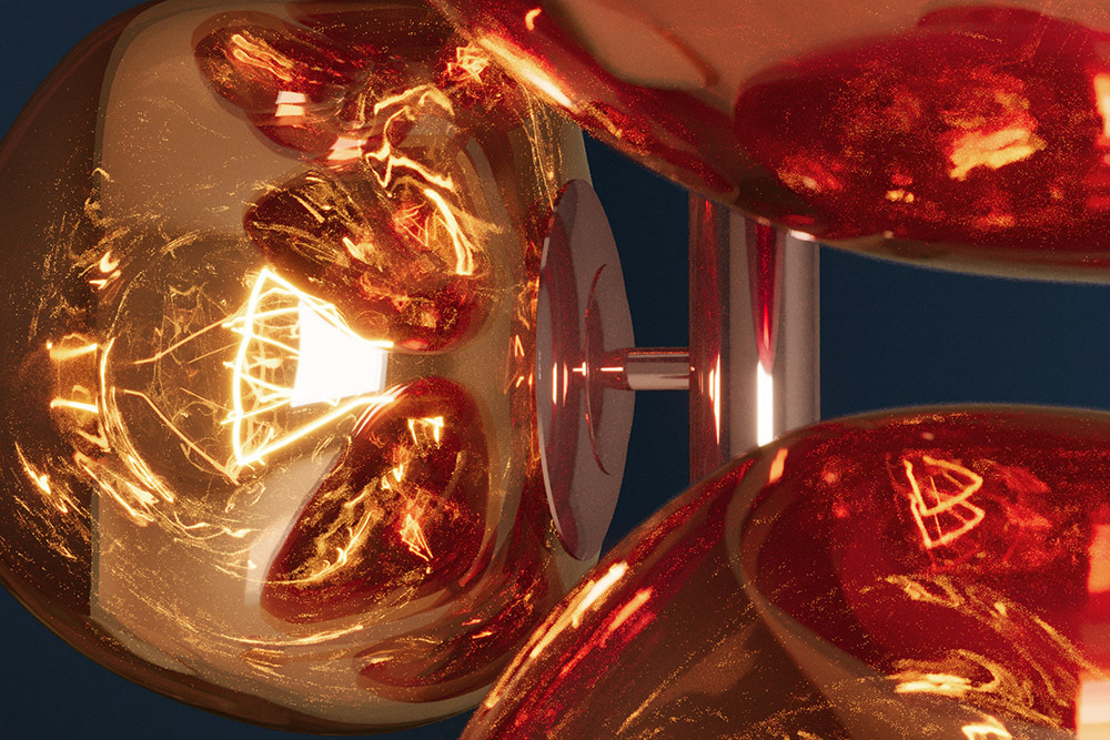 Design Stehlampe LIQUID DIAMOND 170cm kupfer Glas Stahl sieben Schirme Kugelleuchte