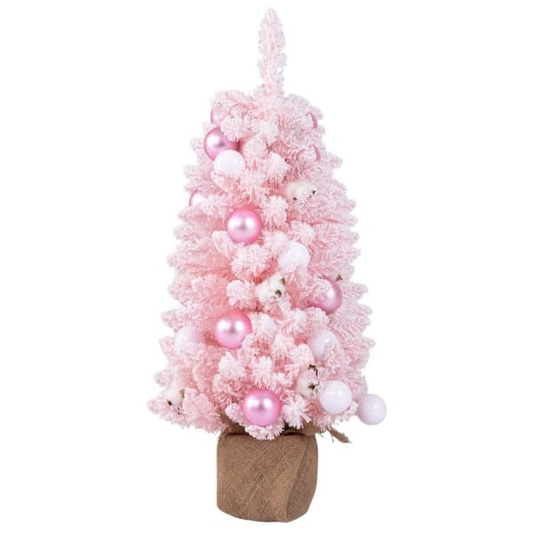 90cm Mini kunstig juletre med snø & Sementbunn juletre Chirstbaum rosa
