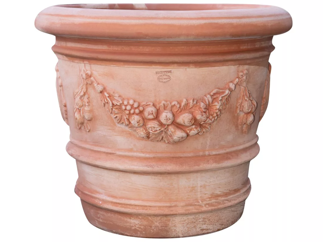 Vase Terre Cuite Toscane - Grand pot pour plantes et fleurs d'extérieur 72x61cm - Décoré à la main et fabriqué en Italie