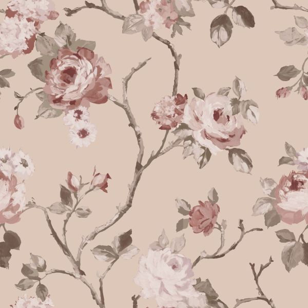 Estahome Vintage Bloemen Behang III - 0,53 x 10,05 m - Donkerblauw / Oudroze