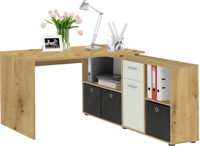 FMD Eckschreibtisch »Lexo« Schreibtisch/Sideboard viel Stauraum, beidseitig montierb., 136/205 cm