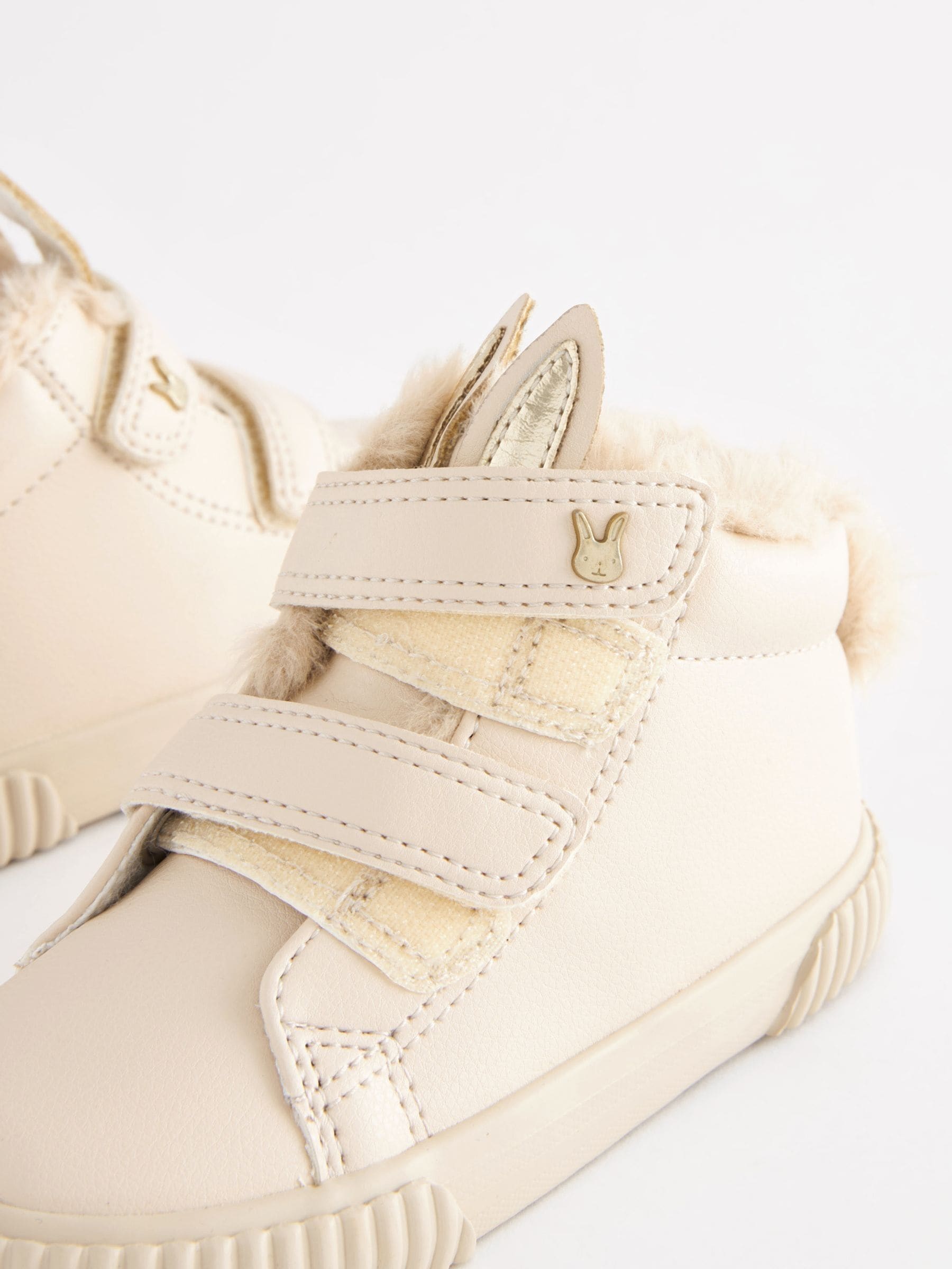 Lichtbeige met konijn - Hoge sneakers met klittenbandsluiting