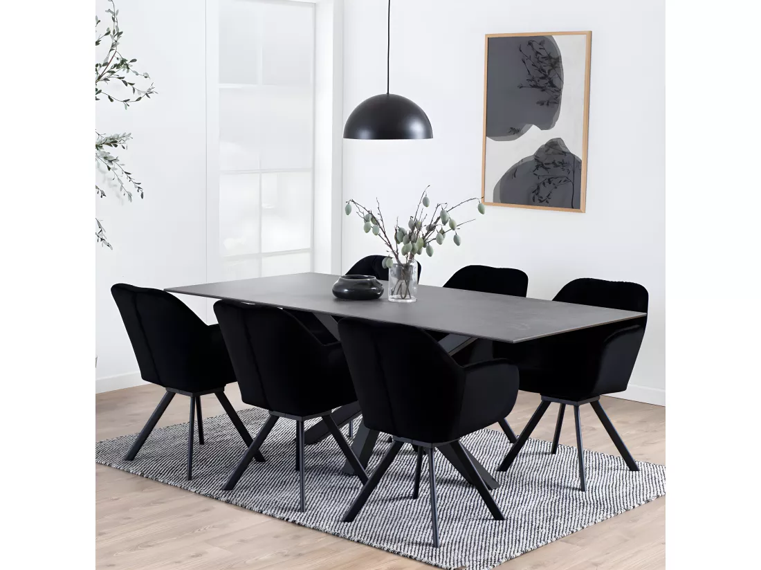 Eurame - Table à manger 8 personnes en céramique et métal - Noir