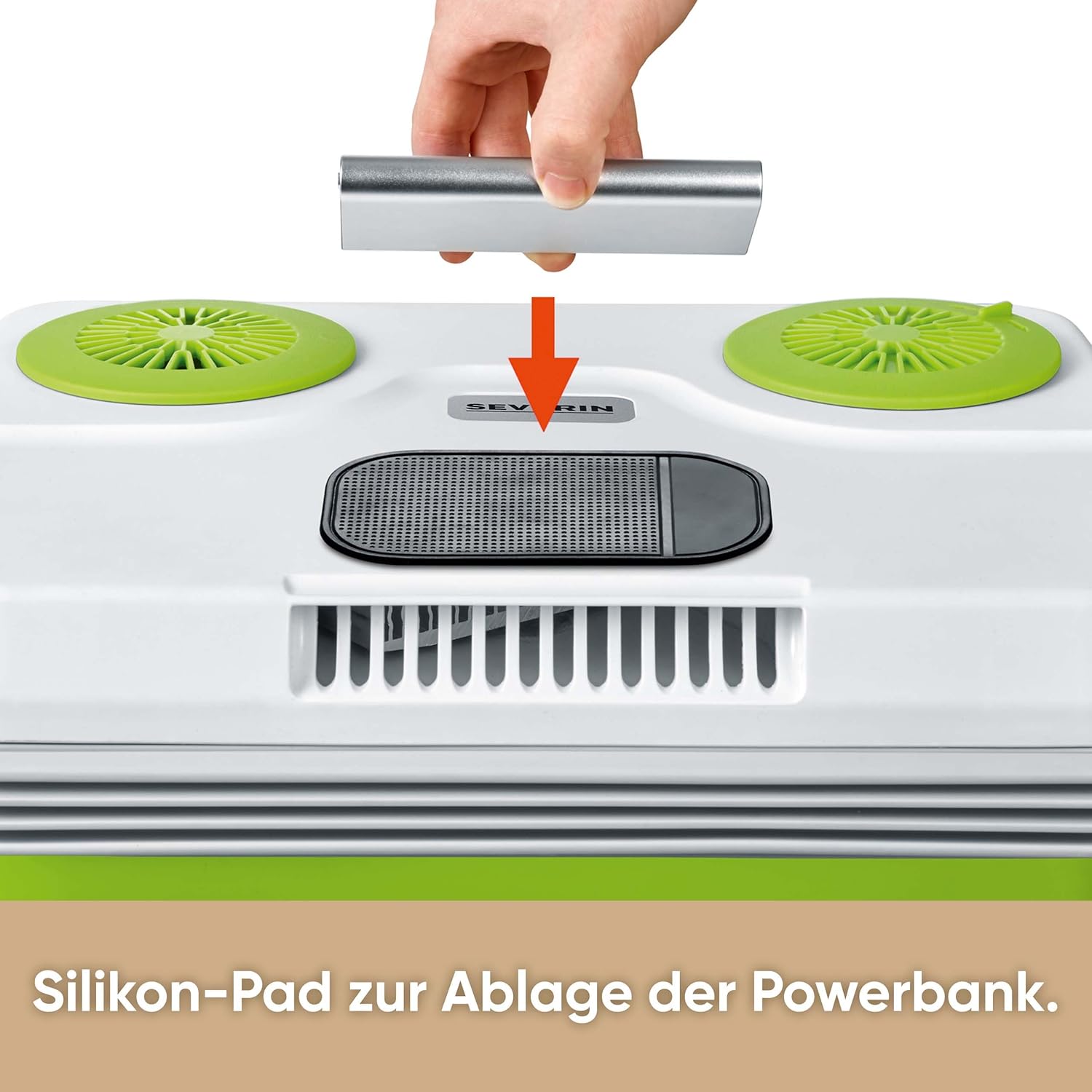 Severin Elektrische Kühlbox (25 L) mit Kühl- und Warmhaltefunktion, 3 Anschlüsse fürs Auto (USB, Netzteil & Zigarettenanzünder), grün/grau, KB 2923