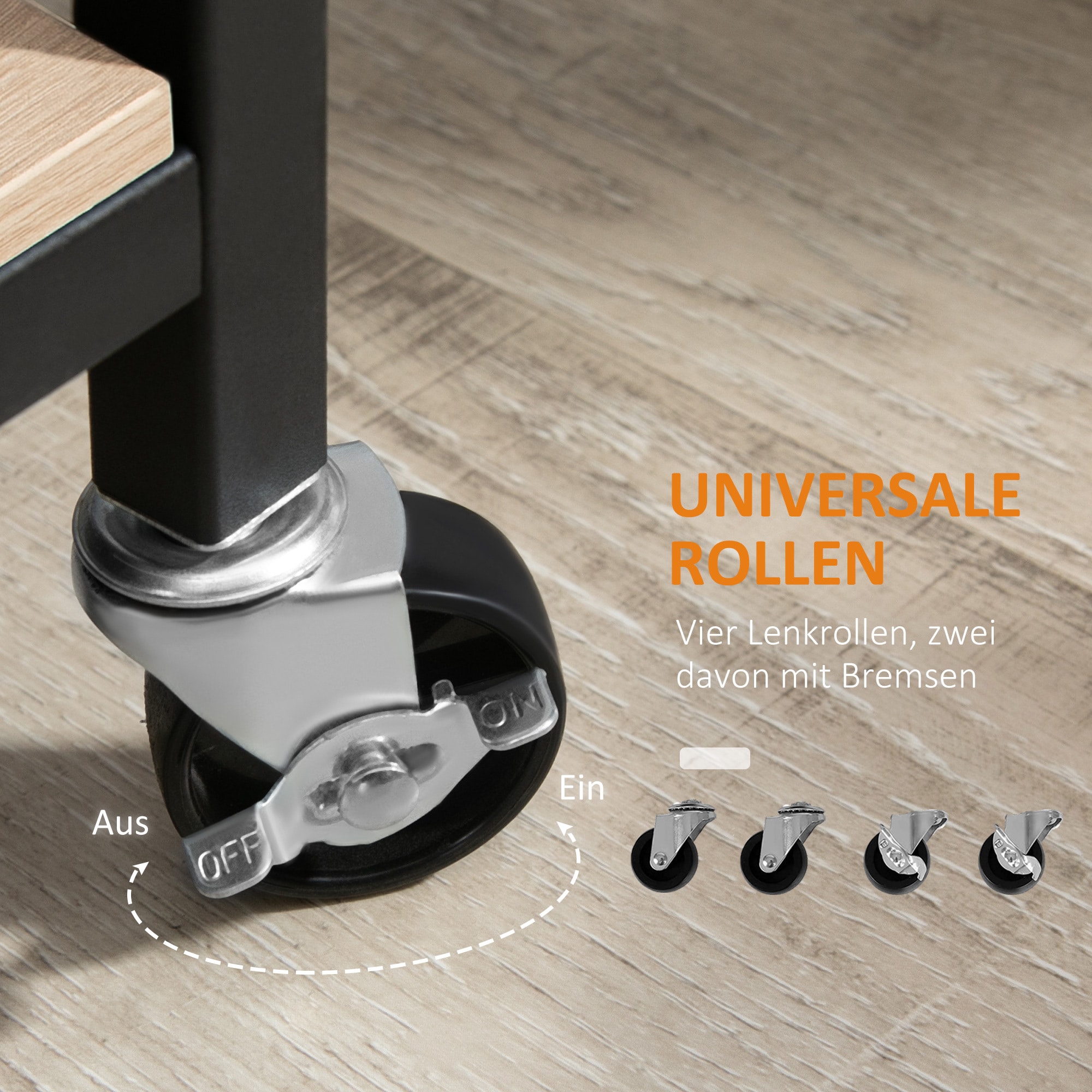 HOMCOM Küchenwagen mit Rollen natur 82L x 40B x 75H cm