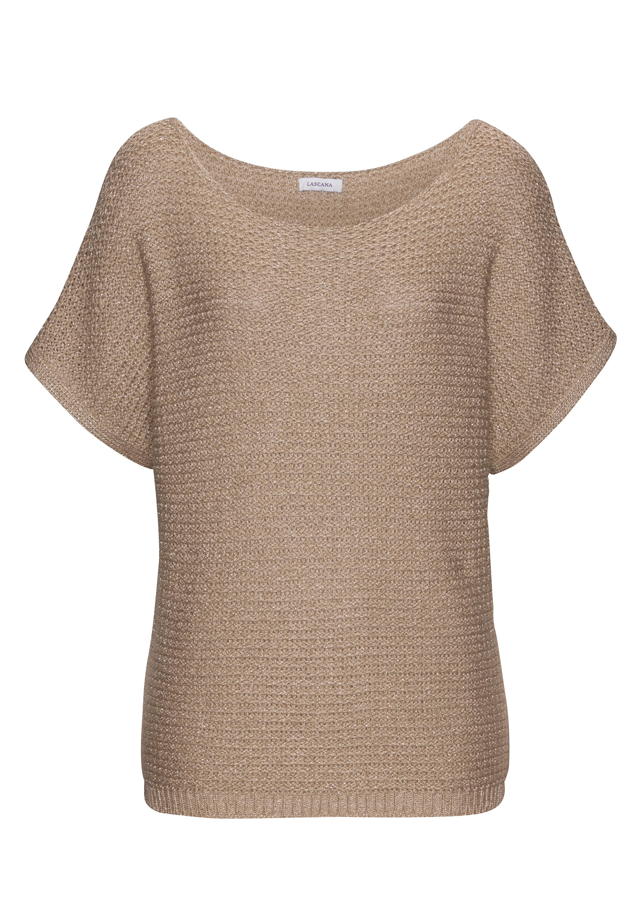 LASCANA Kurzarmpullover , in luftigem Ajourstrick, leichter Sommerpullover, Metallic-Effekt