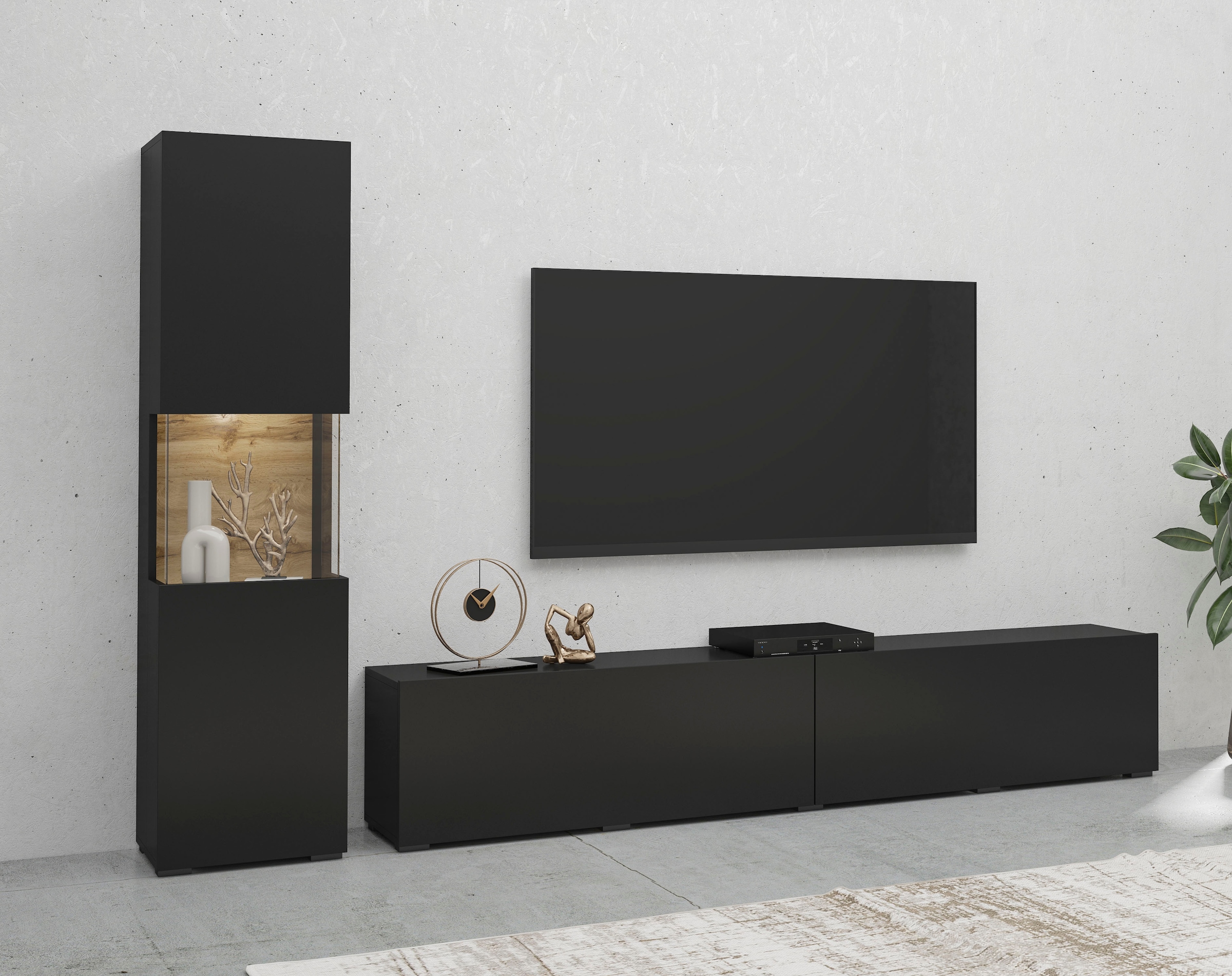 INOSIGN Wohnwand »Ava, Wohnzimmer-Set hängend/stehend montierbar, Vitrine, Lowboard«