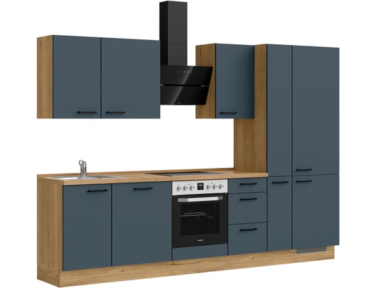 CONCEPT1 - Pack Cuisine Carena 300cm H7 Droite Bleu fjord ultra-mat