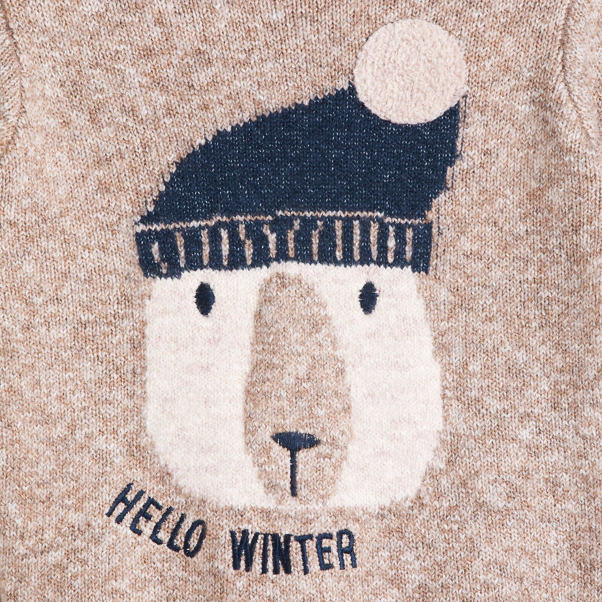 COLEÇÕES LA REDOUTE<br>Suéter de gola redonda em malha fina, com cabeça de urso em jacquard