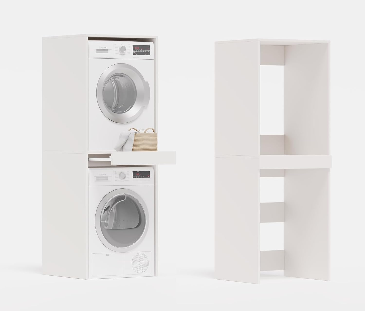PLATAN ROOM Waschmaschine Trockner Schrank mit Ausziehbrett • Waschmaschinenschrank für Waschmaschine & Wäschetrockner • Überbauschrank 187 x 65 x 66 cm (Weiß)